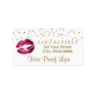 Gouden Confettien & Hete Roze Lippen Etiket