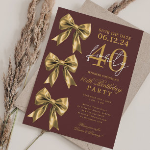 Gouden Coquette Strik Save Date 40e Verjaardag Bur Kaart