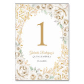 Gouden Crème Bloemige Quinceanera Kaart (Achterkant)