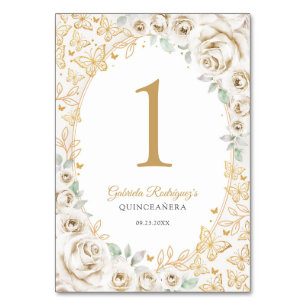 Gouden Crème Bloemige Quinceanera Kaart