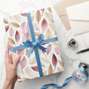 Gouden Crème Blush Rode Bladeren Verjaardag Cadeaupapier