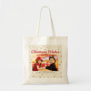 Gouden Crème Kerstsneeuwvlokken Foto Cadeau Tote Bag