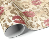 Gouden Crème Leopard Rode Lippen Cadeaupapier (Rol Hoek)
