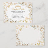 Gouden Crème Quinceanera Ontvangst Details Informatiekaartje (Voorkant / Achterkant)