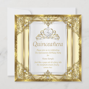 Gouden Crème Witte Parel Princess Quinceanera Kaart