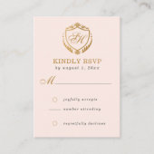 Gouden Crest Perzik Toscane Italië Bruiloft RSVP Informatiekaartje (Voorkant)