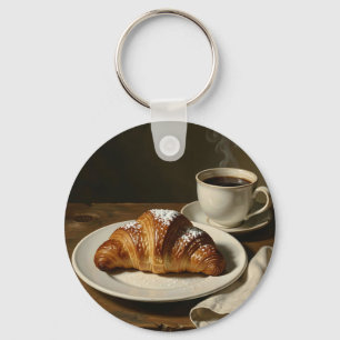 Gouden Croissant Koffie Stilleven Sleutelhanger