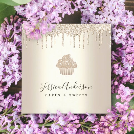 Gouden Cupcake Pastry Bakery Chef Glitter Drips Ch Vierkante Visitekaartje