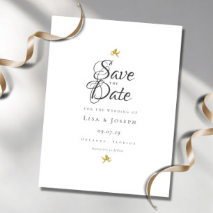 Gouden Cupido's Elegante Script Bewaar de Datum Briefkaart