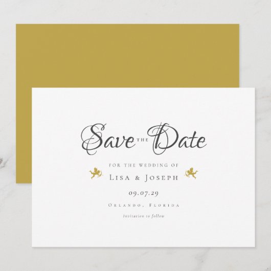 Gouden Cupido's Elegante Script Save The Date (Voorkant / Achterkant)