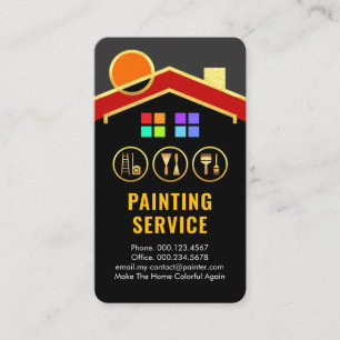 Gouden Dak Zon Gebouw Schilder Gereedschap Visitekaartje