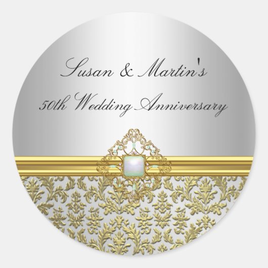 Gouden Damask 50e bruiloft Jubileum Sticker (Voorkant)