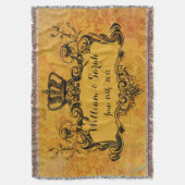 Gouden Damask Custom Wedding Royal Crown Throw Deken (Voorkant Verticaal)