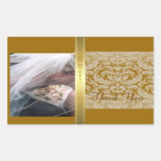 Gouden Damask Dank u Foto Bruiloft Sticker