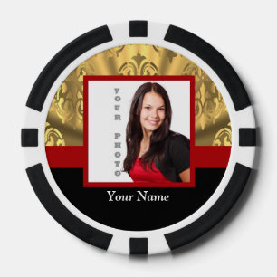 Gouden damask fotosjabloon poker chips