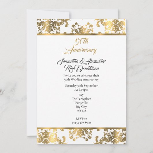 Gouden damast 50ste huwelijksverjaardag kaart (Voorkant)