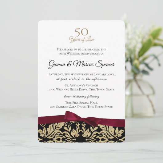 Gouden Damast 50ste verjaardag Kaart (Staand voorkant)