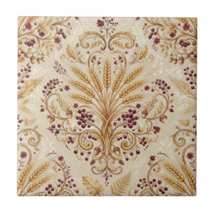 Gouden Damast Antiek Bloempatroon Design Tegeltje
