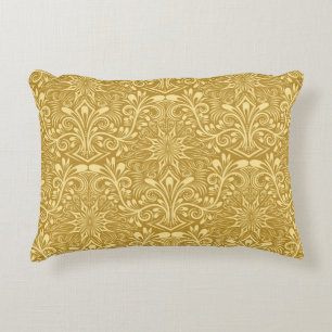 Gouden Damast Barok Bloemen Patroon Accent Kussen
