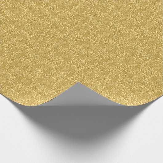 Gouden Damast Barok Bloemen Patroon Cadeaupapier (Hoek)