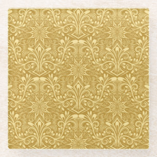 Gouden Damast Barok Bloemen Patroon Glazen Onderzetter