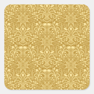 Gouden Damast Barok Bloemen Patroon Vierkante Sticker