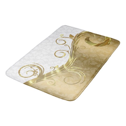 Gouden damast en werveling en witte damast badmat (Gekanteld)