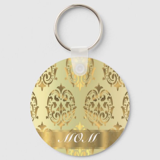 Gouden damast gepersonaliseerde moeder sleutelhanger (Voorkant)