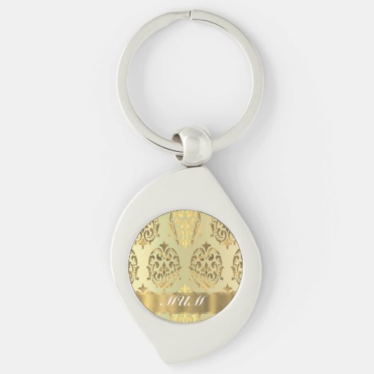 Gouden damast gepersonaliseerde moeder sleutelhanger (Voorkant)