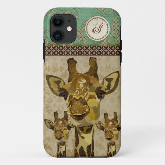 Gouden Damast Giraffen Monogram iPhone Hoesje (Achterkant)