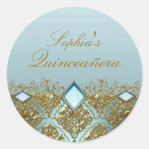 Gouden Damast & Juweel Quinceanera Sticker