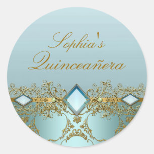 Gouden Damast & Juweel Quinceanera Sticker