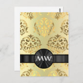 Gouden damast monogram briefkaart (Voorkant / Achterkant)