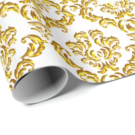 Gouden damast op wit cadeaupapier (Rol Hoek)