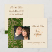Gouden damast, Save the Date Foto briefkaarten, Aankondigingskaart (Voorkant / Achterkant)
