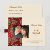 Gouden damast, Save the Date Foto briefkaarten, Aankondigingskaart (Voorkant / Achterkant)
