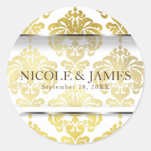 Gouden Damast Vintage Glam Bruiloft Favoriet Gesch Ronde Sticker