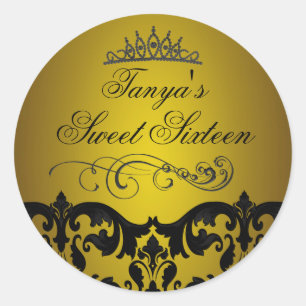 Gouden Damast & Wervelende Sweet 16 Envelope Stick Ronde Sticker