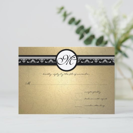 Gouden Damast Wervelende Trouwuitnodiging 5x7 RSVP Kaartje (Staand voorkant)
