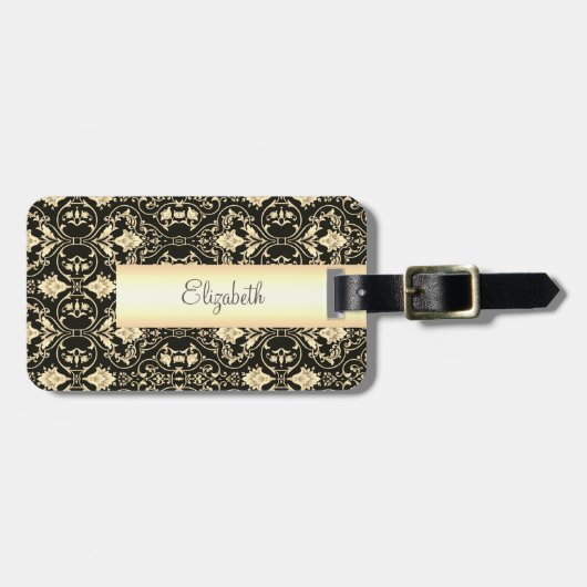  gouden damast wervelingen bagagelabel (Voorkant horizontaal)
