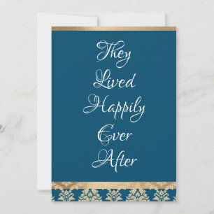 Gouden Damast Witte Schrift Blauwe Gelukkig Getrou Bedankkaart