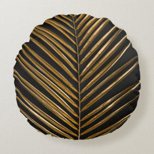 Gouden Datum Palm: Minimalistische zwarte achtergr Rond Kussen