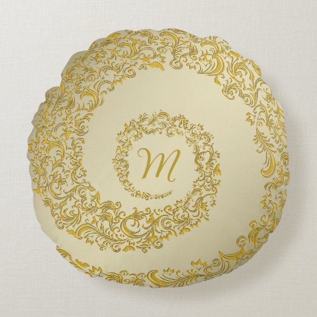 Gouden Decoratief Monogram Rond Kussen (Voorkant)