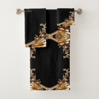 Gouden decoratieve bloemen handdoekenset bad handdoek
