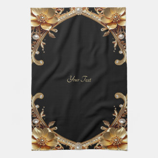 Gouden decoratieve bloemen keukendoek theedoek