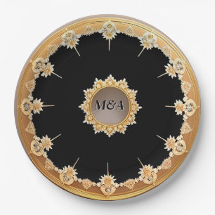 Gouden decoratieve bloemenkrans papieren bordje