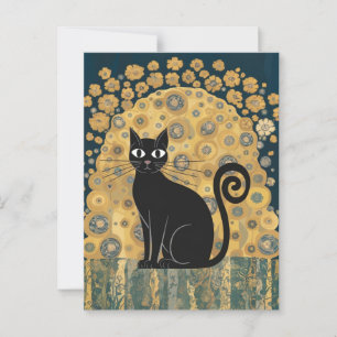 Gouden decoratieve Gustav Klimt stijl zwarte kat k Briefkaart