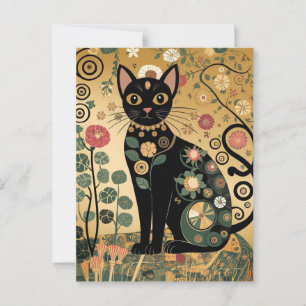 Gouden decoratieve Gustav Klimt stijl zwarte kat k Briefkaart