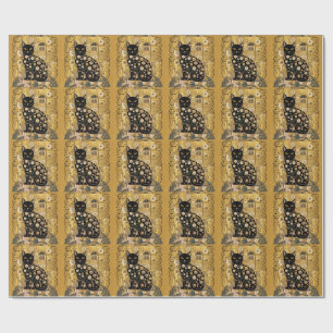 Gouden decoratieve Gustav Klimt stijl zwarte kat k Cadeaupapier