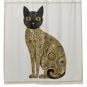 Gouden decoratieve Gustav Klimt stijl zwarte kat k Douchegordijn